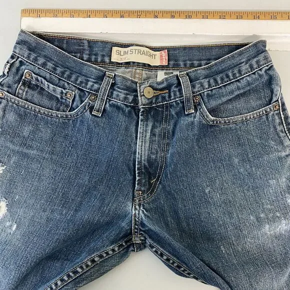 Levi's 514 Slim Straight Denim Jeans Men's Size W31xL30 Blue 5-Pocket Distressed - Picture 9 of 11